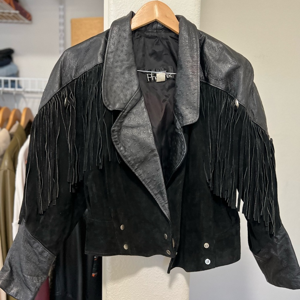 OUTERWEAR BY PHOENIX Western Leather Jacket with Shoulder Pads
